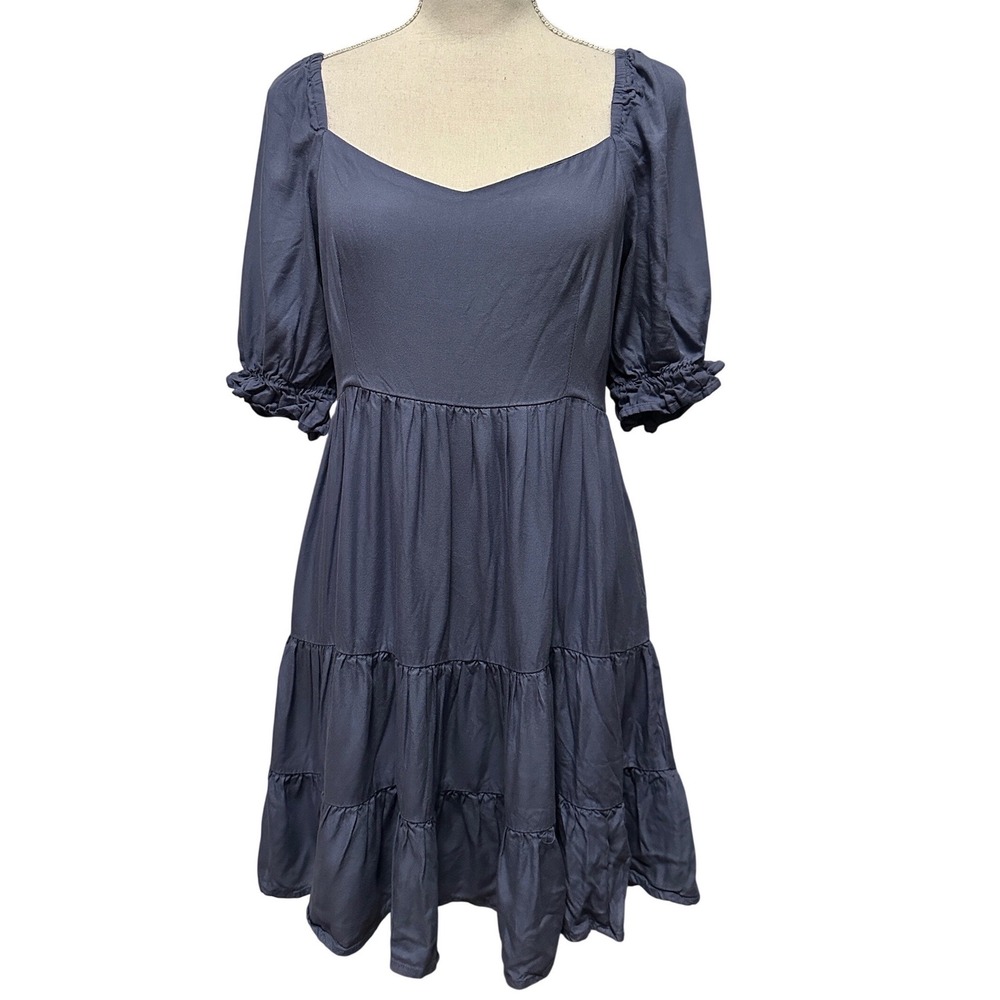 Beyond Words Tiered Mini Dress Women's S Blue Cottagecore Coquette Soft Girl